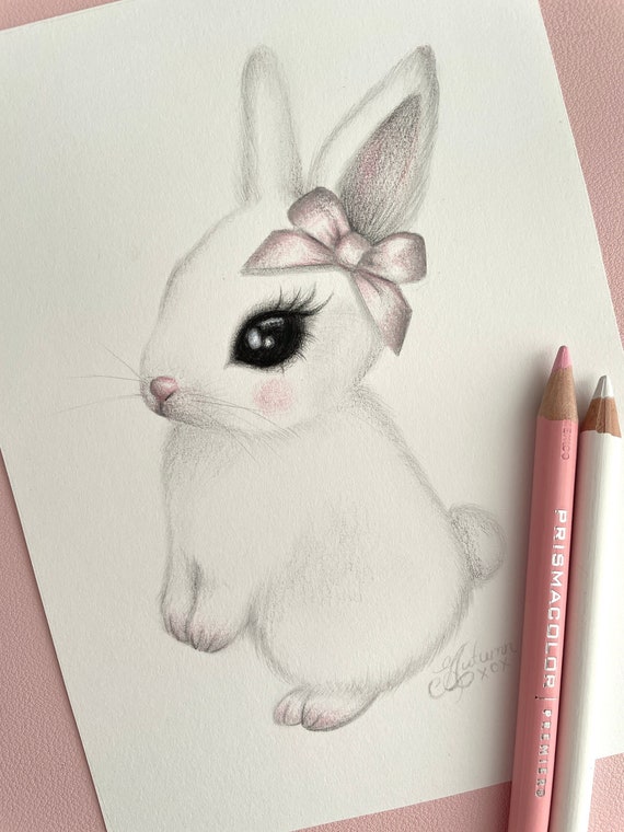 Bunny Art Print BABYDOLL BUNNY Coquette, Soft Girl, Princesscore, Dollette, Vintage Easter Card Art - By Autumn