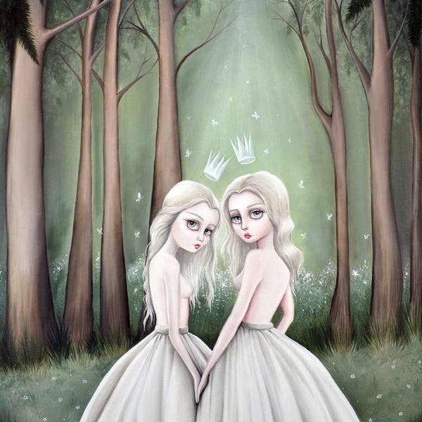 Into The Woods - LIMITED EDITION ondertekend genummerd, Mysterieuze nimfen, forestcore, low brow art print Lowbrow Art Print By Autumn