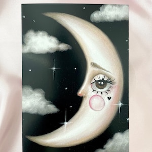 MOON Art Print 'la luna' Baby Moon, Pop Surrealism Lowbrow Mystical Celestial Home Decor, Whimsigoth Witchy Moon Wall Art - By Autumn image 4