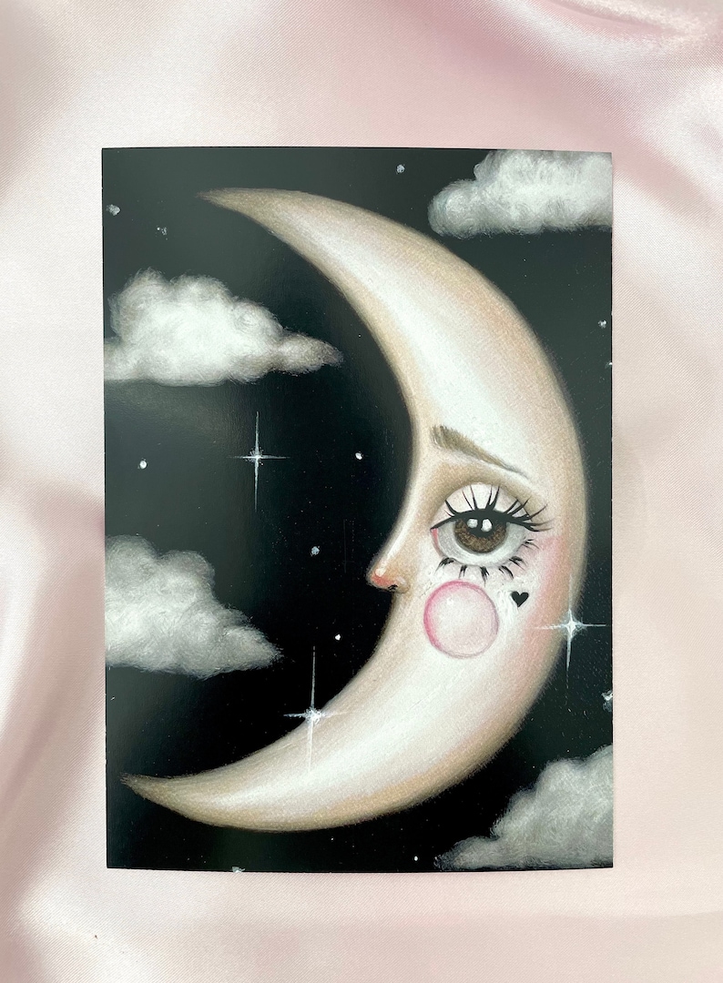 MOON Art Print 'la luna' Baby Moon, Pop Surrealism Lowbrow Mystical Celestial Home Decor, Whimsigoth Witchy Moon Wall Art - By Autumn image 4