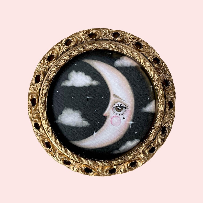 MOON Art Print 'la luna' Baby Moon, Pop Surrealism Lowbrow Mystical Celestial Home Decor, Whimsigoth Witchy Moon Wall Art - By Autumn image 1