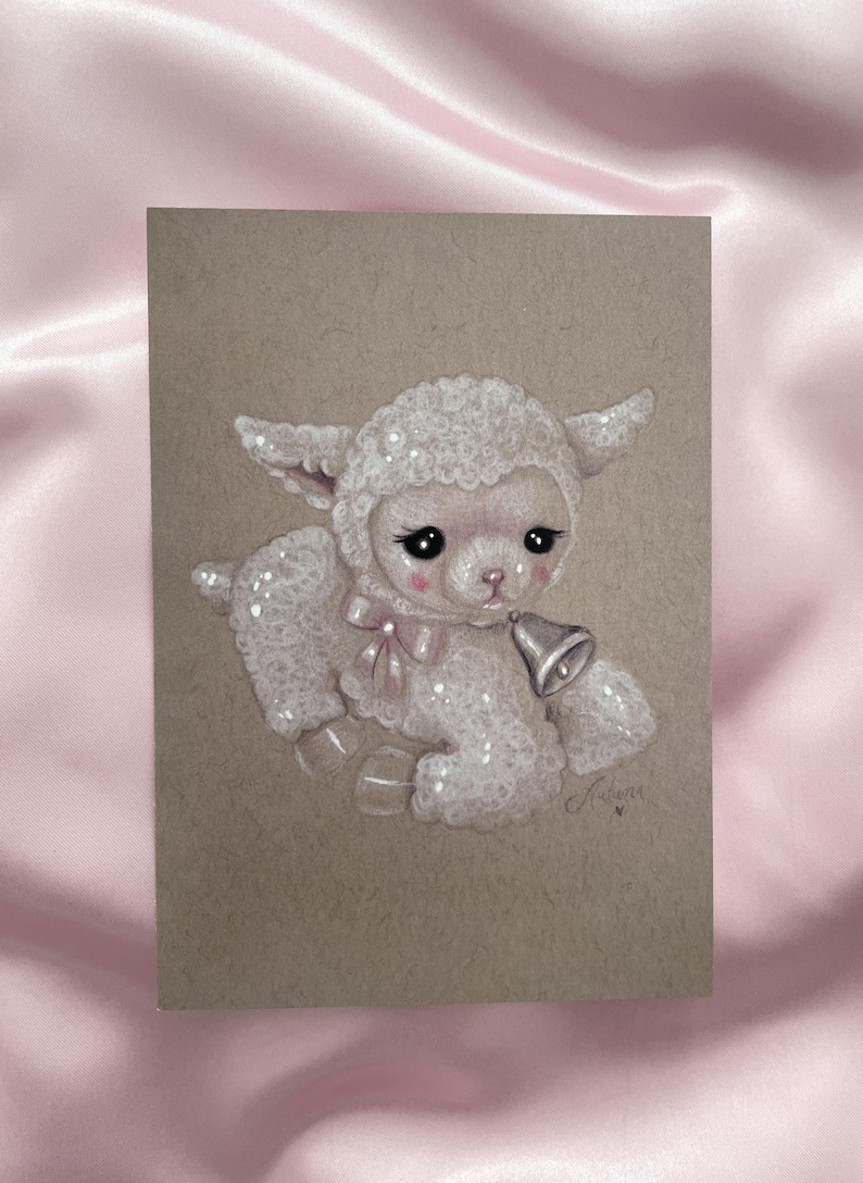 Decoración de pared estilo cottagecore primaveral "Little Corderito", lazo rosa, coqueta, muñeca, lámina vintage de Pascua - By Autumn imagen 2
