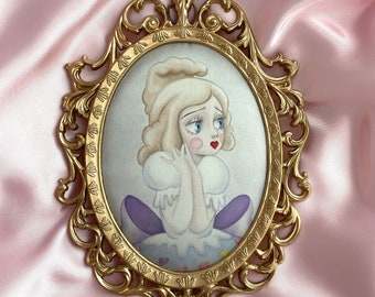 Cookie Carnival 'Cookie Queen' Big Eye Art, Low Brow, Pop Surrealism, Vintage Frame Silk Print - By Autumn