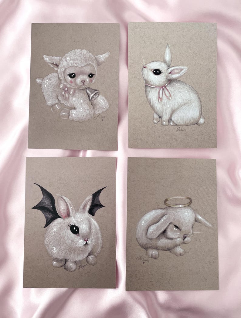 Decoración de pared estilo cottagecore primaveral "Little Corderito", lazo rosa, coqueta, muñeca, lámina vintage de Pascua - By Autumn imagen 5