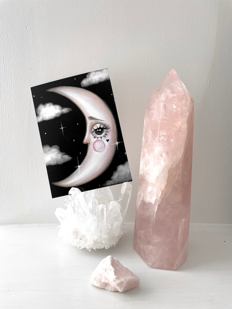 MOON Art Print 'la luna' Baby Moon, Pop Surrealism Lowbrow Mystical Celestial Home Decor, Whimsigoth Witchy Moon Wall Art - By Autumn image 2