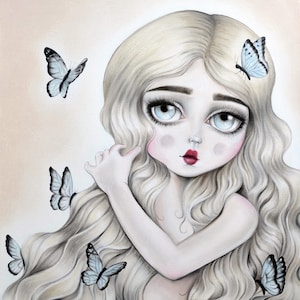 Butterfly Fairy Nymph Artwork &#39;Butterfly Dreams&#39; FAIRYCORE Fairytale Room Decor Big Eyes Pop Surrealism Lowbrow Art Print - By Autumn
