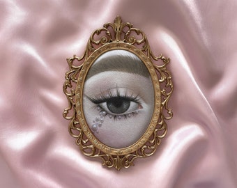 Lovers Eye 'Pearl Tears' Valentine's Day Miniature Vintage Victorian Mourning Eye Vintage Ornate Gold Frame - By Autumn