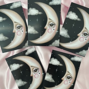MOON Art Print 'la luna' Baby Moon, Pop Surrealism Lowbrow Mystical Celestial Home Decor, Whimsigoth Witchy Moon Wall Art - By Autumn image 3