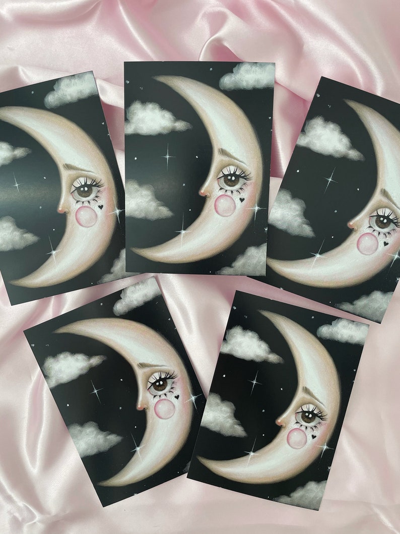 MOON Art Print 'la luna' Baby Moon, Pop Surrealism Lowbrow Mystical Celestial Home Decor, Whimsigoth Witchy Moon Wall Art - By Autumn image 3