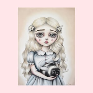 Bumblebee Art &#39;Bee Mine&#39; Big Eye Doll Cottagecore Wall Art, Bee Painting, Pop Surrealism Lowbrow Art Print LIMITED EDITION - By Autumn