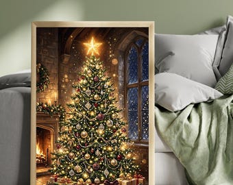 Christmas Tree Magic Print, Cosy Christmas Living Room Wall Art, Festive Holiday Decor, Christmas Tree Poster