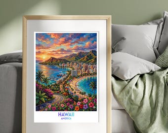 Hawaii, United States, America Travel Poster | Travel Print | Wall Art Print | City Poster | Travel Wall Decor Gift