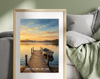 Happy Fathers Day, Lake, Boat, Sunset Affirmation Poster, Affirmation Print, Motivational Wall Art, Positive Mindset Decor, Fathers Day Gift