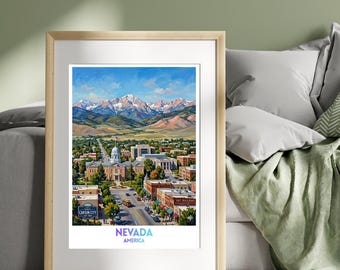 Nevada Amerika Reiseplakat, lebhaftes Stadtbild Wandkunstdruck