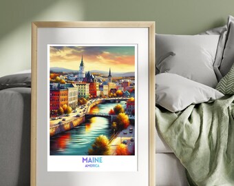 Maine, USA, Amerika Reise Poster | Reise-Druck | Wand Kunst Druck | Stadt Poster | Reise-Wand-Dekor-Geschenk
