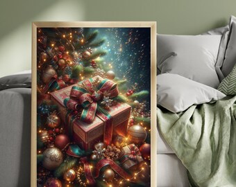 Christmas Gift Wonderland Print, Luxury Christmas Presents, Festive Gift Box Art, Christmas Tree Decor, Elegant Holiday Wall Art
