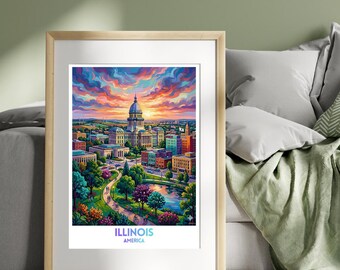 Illinois, United States, America Travel Poster | Travel Print | Wall Art Print | City Poster | Travel Wall Decor Gift