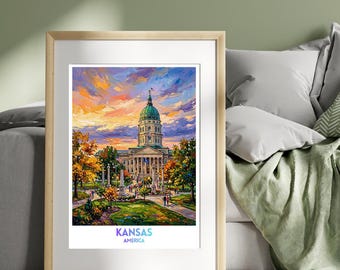 Kansas, USA, Amerika Reise Poster | Reise-Druck | Wand Kunst Druck | City Poster | Reise-Wand-Dekor-Geschenk