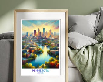 Minnesota Amerika Reiseplakat, lebendiges Stadtbild Wandkunst Druck