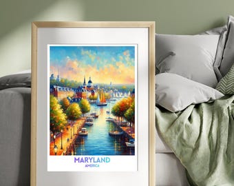 Maryland Amerika Reiseplakat, lebendiges Stadtbild Wandkunst Druck