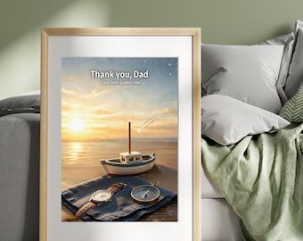 Happy Fathers Day, Sunset & Boat Affirmation Poster, Affirmation Print, Motivational Wall Art, Positive Mindset Decor, Fathers Day Gift