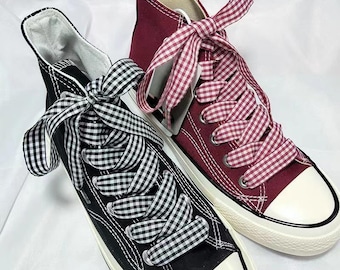 Preppy Gingham & Houndstooth Check Shoelaces, Plaid Shoe Strings for Sneakers