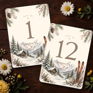 Alpine Baby Milestone Cards, Winter Ski Mountain Photo Props (Digital Download)