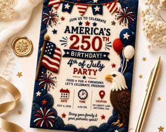 4th of July Party America’s 250th Birthday Editable Invitation Template, We The People Independence Day Invite, Canva (Digital Download)