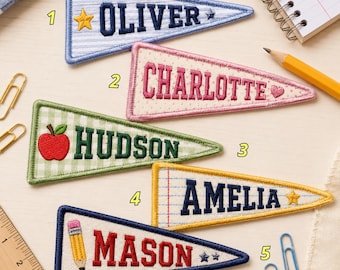 Personalized Pennant Name Patch, Custom Back to School Embroidered Patch for Backpack, Jacket, or Bag