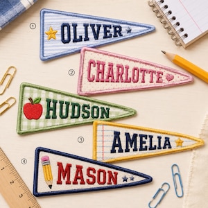 Personalized Pennant Name Patch, Custom Back to School Embroidered Patch for Backpack, Jacket, or Bag