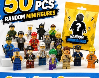 Kit di 50 minifigure casuali, personaggi standard in mattoncini, oggetti da collezione, decorazioni, regalo, compatibili con tutti i mattoncini da costruzione.