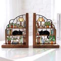 Custom Cat Bookends Stained Glass Personalized Cat Couple Flowers Mortise Wooden Book Holder Bookish Gift