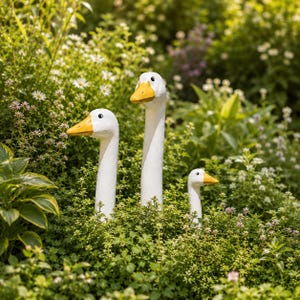 Hand Painted Resin Peeking Goose Garden Stake, Cottagecore Plant Pot Decor (Single or Set of 3)