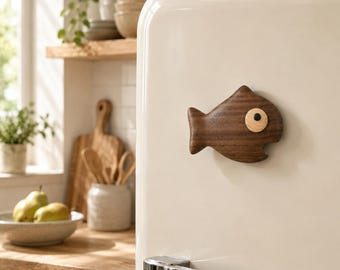 Wooden Fish Bottle Opener, Magnetic Black Walnut Fridge Opener, Cute Kitchen Magnet, Fish Gift for Dad, Lake House Barware
