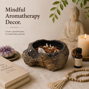 Natural Coral Stone Cedar Aroma Bowl, Rustic Wabi Sabi Home Fragrance Decor