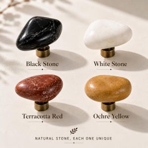 Natural River Stone Cabinet Knobs, Handmade Brass Tone Drawer Pulls, Organic Furniture Hardware