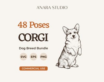 48 Corgi-Posen (SVG-Bundle) | Hunderassen-Cliparts