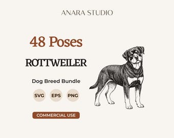 48 Rottweiler Poses SVG Bundle | Dog Breed Clipart