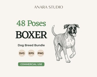48 Boxer Poses SVG Bundle | Dog Breed Clipart