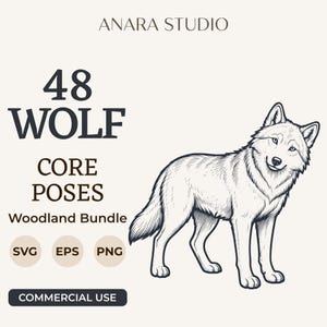 48 Woodland Wolf SVG Core Poses Bundle | Animal Clipart