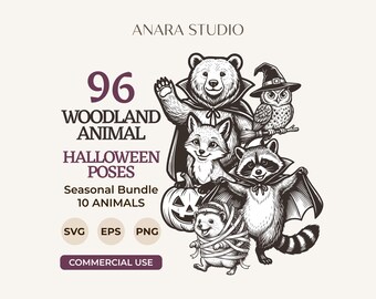 96 Waldtier-SVG-Posen für Halloween (Bundle) | 10 Waldtier-Cliparts