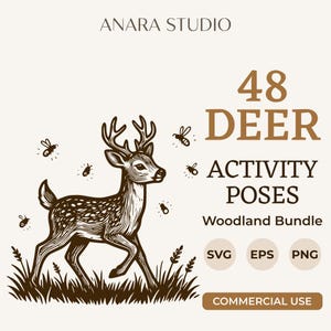 Lot de 48 illustrations SVG de cerfs des bois en poses variées | Clipart animalier