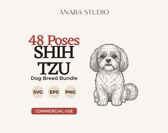 48 Shih Tzu Poses SVG Bundle | Dog Breed Clipart