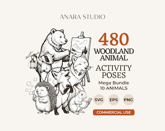 480 Waldtier-SVG-Aktivitätsposen (Mega-Bundle) | 10 Waldtier-Cliparts