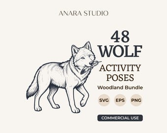 48 SVG-Aktivitätsposen mit Waldwolfmotiven | Tier-Cliparts