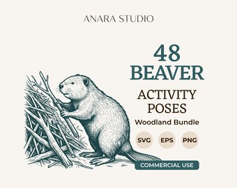 48 Waldbiber-SVG-Aktivitätsposen-Bundle | Tier-Cliparts