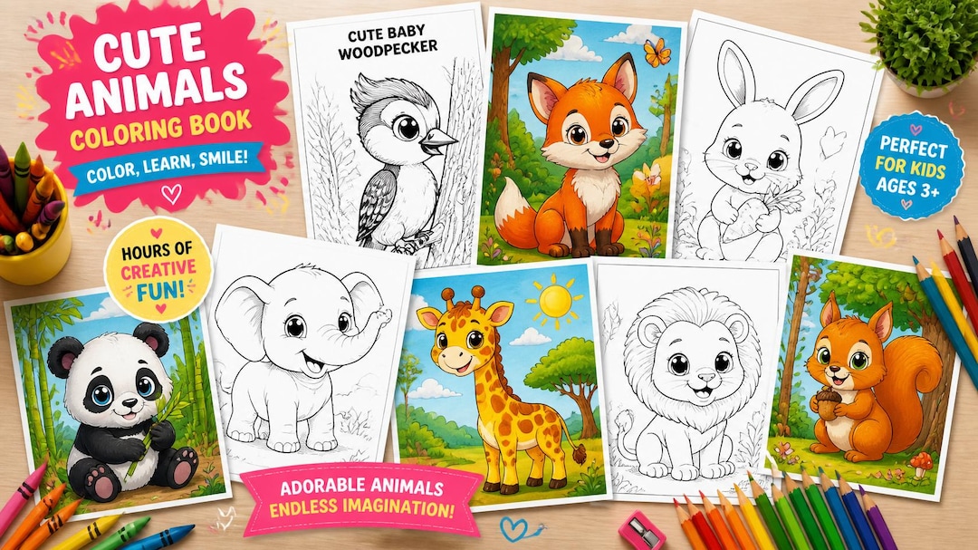 80 Adorable Animal Coloring Pages for Kids (digital Download) - Etsy