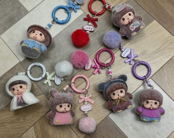 flocked monkey DIY charm, resin craft accessory, bag pendant toy, car dashboard decor, collectible figure gift