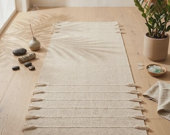 Tappetino da yoga in cotone biologico – Tappeto da yoga tessuto a mano, Tappetino da yoga sostenibile, Tappetino da yoga biologico, Tappetino da yoga antiscivolo, Tappetino da meditazione, Tappetino da yoga alle erbe