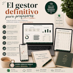 Excel Teacher Management Tool | Grades and Attendance Template | Digital Teacher Notebook | Analytics and Charts | Spanish